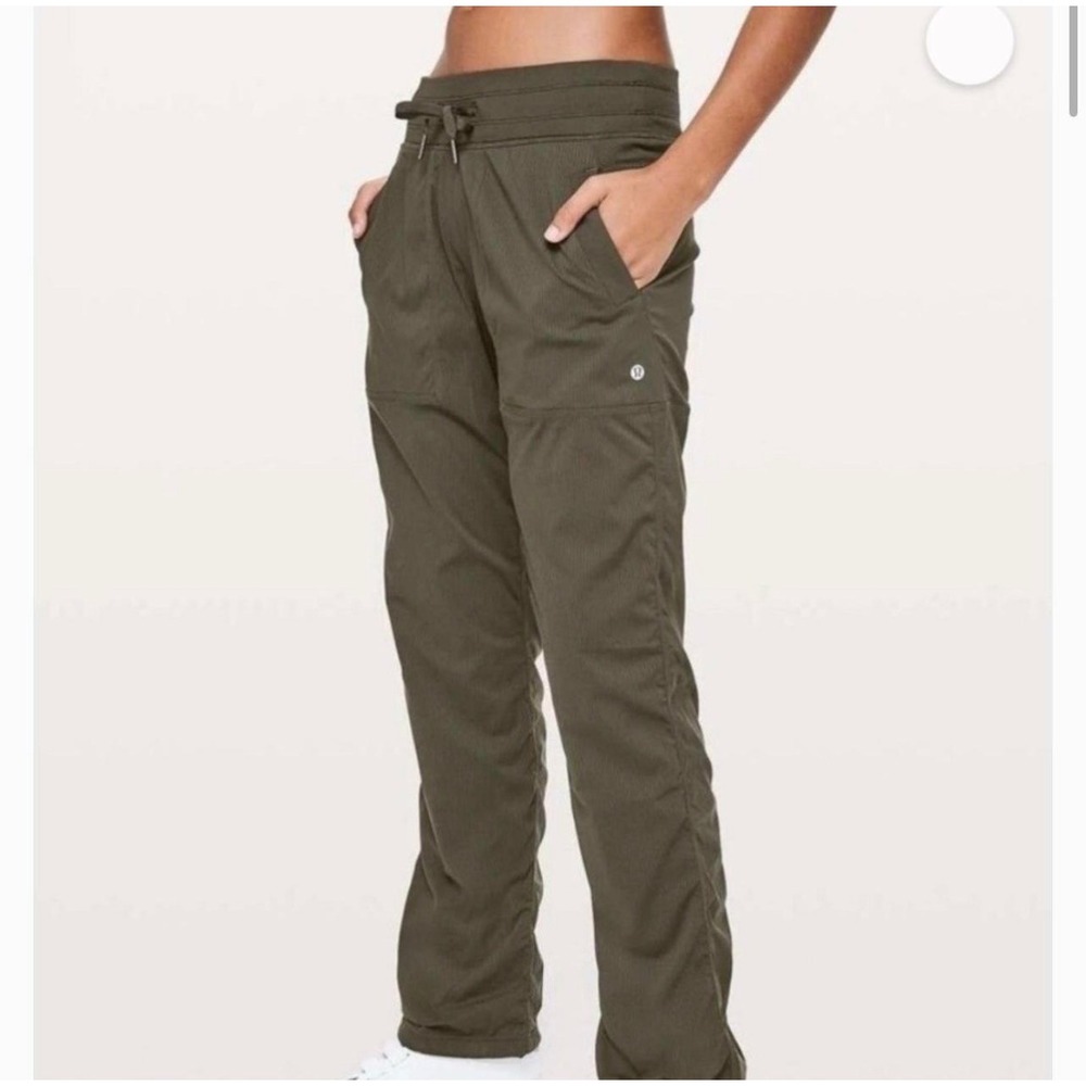 Lululemon Dance Studio Pant Dark Olive Pinstripe Athletic Pants Womens size 2